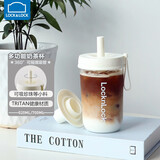 乐扣乐扣（LOCK&LOCK）多功能奶茶杯塑料杯吸管杯便携提手水杯女果汁咖啡杯 白色-520ML