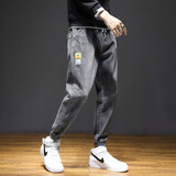 戈凡尔 春秋季男士牛仔裤 宽松微弹潮流运动九分裤休闲哈伦工装裤束脚裤 YD-901灰色(单条) L【(30-31码)体重110-125斤】