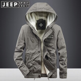 JEEP SPIRIT 吉普棉衣男 棉服加绒加厚男士秋冬休闲羊羔绒夹克衫潮牌连帽工装御寒保暖外套男 浅灰色 2XL