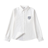 【JK制服官方】零度衬衫长袖口袋刺绣白色JK麻袋少女角襟尖领上衣学院风 长衬衫- 蓝色刺绣 M