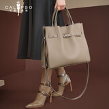 卡里普斯（CALYPSO）头层牛皮手提包2025大容量真皮女包大气单肩斜挎包通勤托特妈妈包 大象灰