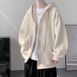 佐优品连帽夹克男外套编织绳秋冬季潮流美式宽松百搭学生开衫卫衣服 卡其色 XL 建议130-140斤