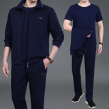 邦奥瑞达中年运动套装男春秋季开衫跑步爸爸装男士商务休闲运动服三件套棉 9816宝蓝（内搭短袖） 3XL（建议160-180斤）