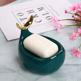 fw创意北欧陶瓷香皂盒沥水家用可爱肥皂盒酒店卫浴用品置物架皂碟托 鲸鱼绿色1个