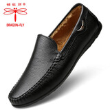 蜻蜓牌皮鞋男冬季加绒保暖鞋时尚中老年爸爸鞋男士休闲鞋真皮软面豆豆鞋 黑色（加绒款） 41