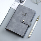 嘉然恒 A6多功能活页本创意小号手账本笔记本本子便携记事本拉链收纳本皮面搭扣本定制 灰色1本 