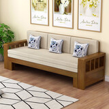 稚木青禾 沙发床 实木沙发床中式两用简易多功能双人折叠中式沙发床 松木款胡桃+棕垫+海绵靠背+抱枕 展开130cm（包送货安装）