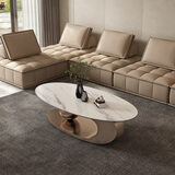 语卡 岩板茶几现代简约意式极简客厅家用小户型轻奢不锈钢椭圆形茶几 玫瑰金框架-雪花白亮光岩板 1.3X0.7米茶几