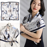 杭丝府真丝丝巾女韩版气质方巾女桑蚕丝围巾送妈妈生日新年礼物披肩礼盒 素月云帆-蓝白(88*88cm)