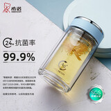 希诺（HEENOOR） 抗菌玻璃杯女士双层水杯隔热便携简约透明家用带滤网泡茶花茶杯 蓝色220ml