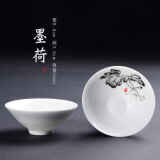 肖字和德单杯青花瓷仿手绘斗笠功夫茶具小茶杯陶瓷品茗杯茶盏普洱红茶杯 墨荷-青花白玉瓷大斗笠杯