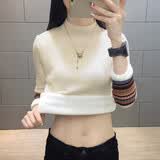 KJ保暖内衣新款半高领保暖上衣女士毛衣秋冬季加绒加厚打底保暖衣女 加绒米白色（彩色袖） M