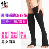 修正静脉曲张弹力袜子夏季薄款辅助医用治疗型男女士二级贴身压力袜减压裤小腿袜防血栓水肿疼痛可搭冷敷凝胶 2级中筒 黑色露趾 M