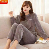 骁芬暖暖套装冬加厚睡衣女长袖珊瑚绒保暖宽松休闲大码家居服外穿 猫咪灰(裤子＋上衣) 均码【适合80-145斤】