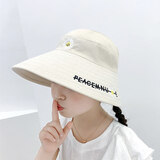 SOMUBAY 儿童帽子夏防晒无顶帽遮阳帽宝宝大帽檐小童无顶帽男女童太阳帽 DYM-1625菊花款-米色 2-10岁  超大帽檐