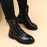 YDL.LAORT尺码偏大 牛皮马丁靴男 高帮 青年皮靴内增高中筒 靴子圆头上线 中筒秋款网纱(内增高) 40