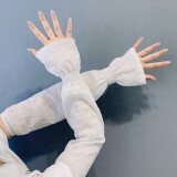 BUBU防晒蕾丝泡泡冰袖女春夏季防紫外线开车宽松手套长款手袖套护手臂 白色