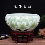 和艺陶瓷陶瓷鱼缸养鱼盆桌面陶瓷睡莲盆手绘金鱼龟缸水缸户外荷花盆摆件 冰清玉洁 特大号直径50CM高24CM