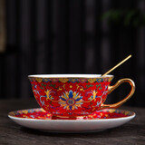 LICHEN 景德镇陶瓷咖啡杯碟子珐琅彩杯子 中国红款一杯一碟 1个 200ml
