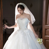 红妆饰佳 婚纱2025新款新娘主纱法式在逃公主抹胸简约缎面小个子出门纱 米白齐地款 M