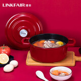 凌丰（LINKFAIR） 珐琅锅铸铁搪瓷汤锅不粘锅炖锅煲汤锅焖锅燃气炉电磁炉适用 果酱红 22cm 3.6L