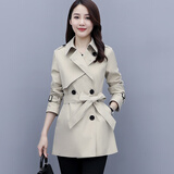 牵黛流行百搭风衣外套女2022春秋季新款韩版减龄系带收腰显瘦小个子上衣休闲长袖风衣女 米色 L
