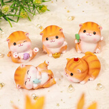 【曲美思】生日礼物猫妮卡小摆件少女心萌宠装饰品学生闺蜜情侣汽车载小猫可爱公仔饰品 橘色猫咪5款(原包装)