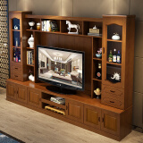 千禧盛世 实木电视柜现代简约组合背景墙柜中式电视机柜子储物柜客厅家具 胡桃色