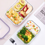 茶花分隔饭盒微波炉玻璃密封创意保鲜盒分格餐盘可加热学生便当盒 650ml+1000ml