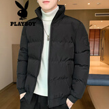 花花公子（PLAYBOY） 外套男棉衣 2024季新款男装韩版潮流棉袄加厚棉服男夹克有大码 HL8029黑色（偏小，选大一码） XL