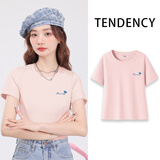 真维斯正肩短袖t恤女夏季年新款紧身显瘦时尚百搭通勤风半袖上衣GX 浅粉-贴布花K L （建议100-110斤）