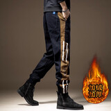 潮天士束脚休闲裤男宽松纯棉侧条纹哈伦裤春秋潮牌大码弹力运动长裤子 黑色【加绒款】 XL 【145-160斤】