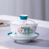 唯古 青瓷三才盖碗茶杯单个青花瓷陶瓷大号古代敬茶沏茶泡茶杯功夫茶具三炮台小清新 粉荷盖碗（满杯150ml）