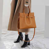 卡里普斯（CALYPSO）头层牛皮手提包2026情人节真皮女包大气单肩斜挎包通勤托特妈妈包 黄棕色