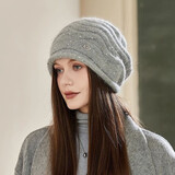 京京怡帽子女士秋冬季韩版百搭时尚保暖套头月子帽日系加厚针织毛线帽潮 灰色 M(56-58cm)BC包头帽