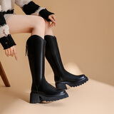 达芙妮不过膝靴子女长筒靴秋冬瘦瘦靴骑士靴高跟复古长靴女 黑色 36