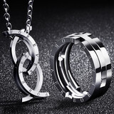 芯奢亲嘴鱼变形男士戒指项链个性装饰品吊坠单身男戒百搭项链学生男潮