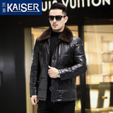 凯撒（KAISER）真皮皮衣男绵羊皮中老年真皮羽绒服男水貂领厅局风公务爸爸装送礼 黑色 XL (175) (适合115-130斤)