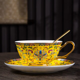 LICHEN 景德镇陶瓷咖啡杯碟子珐琅彩杯子 宫廷帝王黄款一杯一碟 1个 200ml