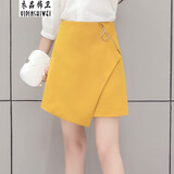 衣品饰卫秋季新款高腰a字裙女不规则半身裙百搭短裙女裙半裙a版半身裙春秋 黄色 M（适合99-106斤）