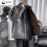 GXMY 灯芯绒棉衣男冬季加绒加厚宽松ins休闲外套男士港风潮牌衣服帅气纯色棉服男装 540加绒黑灰色 M