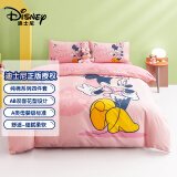 迪士尼（Disney）全棉四件套儿童学生家用双人床被套床单枕套被子 波点米妮1.5m床