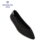 MALOVE MZ王妃鞋夏季新款编织通勤工作鞋职业舒适尖头平底单鞋女 黑色（脚宽建议拍大一码） 37