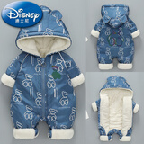 迪士尼（Disney）2025年新生婴儿冬款衣服加绒夹棉宝宝连体衣外出加厚棉衣爬服冬季 BB-印花熊  蓝色 冬装 100cm 100码(23-27斤左右)