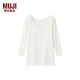 无印良品（MUJI）女式 使用了棉的冬季内衣 U领八分袖T恤 69AD435 秋衣 保暖衣 米白色 M