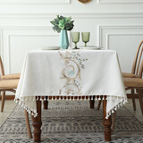 太美鑫北欧长方形桌布感棉麻绣花布艺客厅茶几台布餐桌现代简约布料 暗香浮动-蓝色 90*135cm【写字桌 小茶几】
