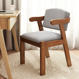 耐家（Naijia）   学生学习椅实木餐椅电脑桌椅家用办公椅 胡桃色+浅灰 棉麻