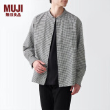 无印良品 MUJI 男式 棉水洗牛津 立领衬衫 纯棉全棉 ACA40C2S 白色格纹 XS 160/80A