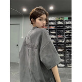 卡图弛 短袖t恤男夏季新款美式复古痞帅半袖重磅潮牌刺绣宽松麂皮绒体恤 灰色 XL