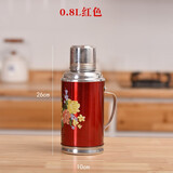 梵育暖壶小号热水瓶小型怀旧复古暖水壶老式玻璃内胆保温瓶家用小暖壶 红色 800ml